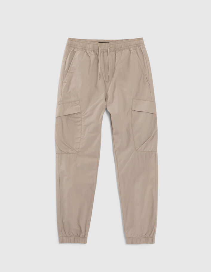 Boys’ beige cargo trousers with elasticated waist & cuffs
