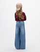 Jean large bleu ceinture-foulard léopard fille-3