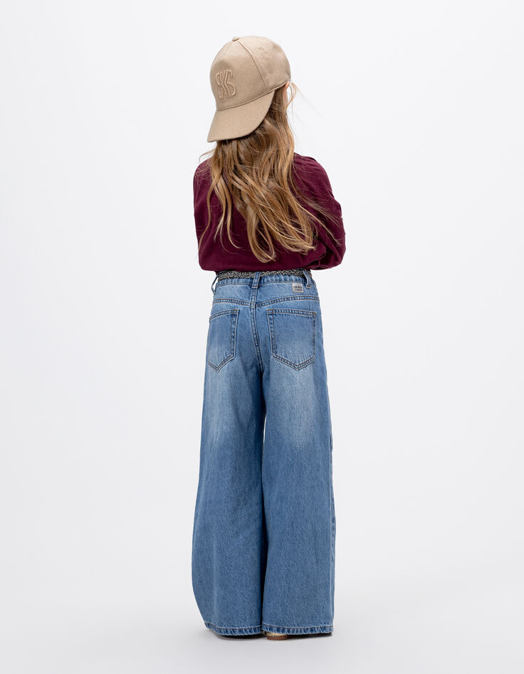Jean large bleu ceinture-foulard léopard fille-3