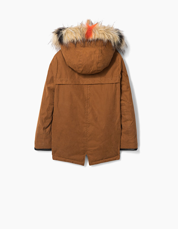 Parka cognac fourrée à capuche colorée fille-3 Parka cognac fourrée à capuche colorée fille-3