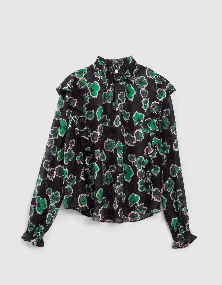 Zwarte blouse maxi bloemenprint volants Dames-7