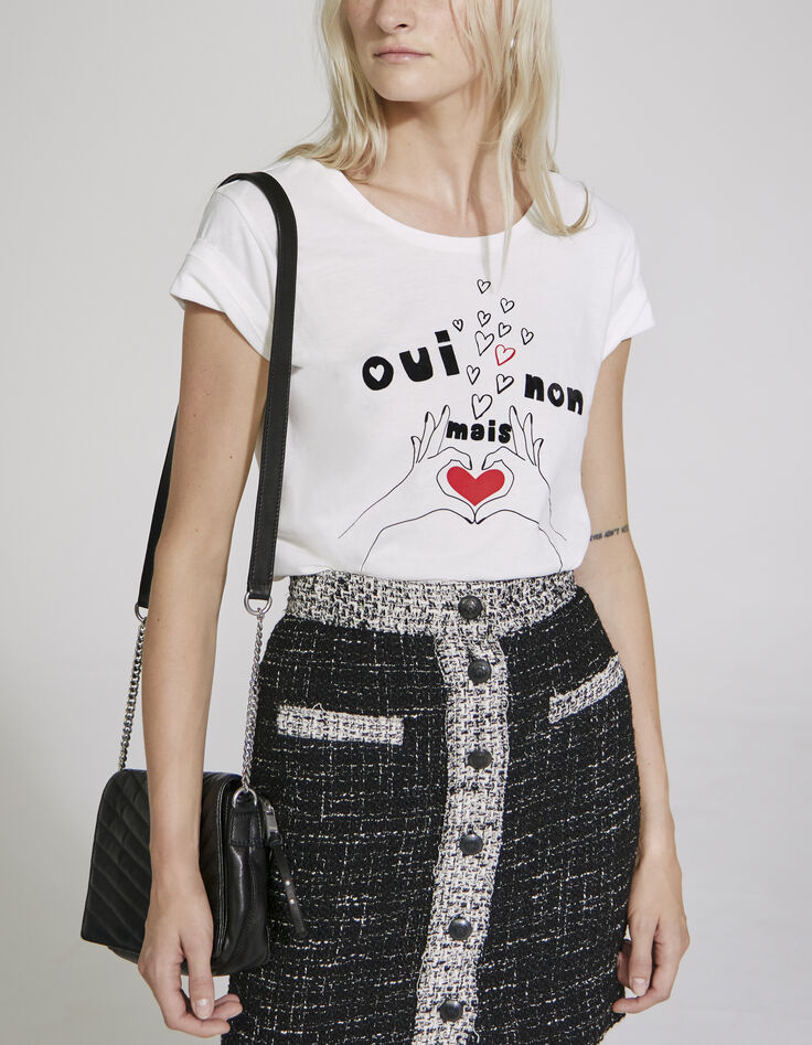 Women’s ecru IKKS capsule slogan motif cotton T-shirt-1