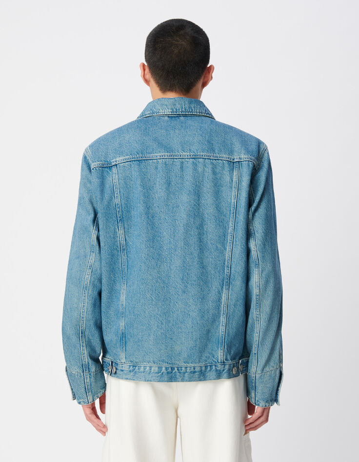 Blaue Jeansjacke mit Plissee-Detail Herren-3