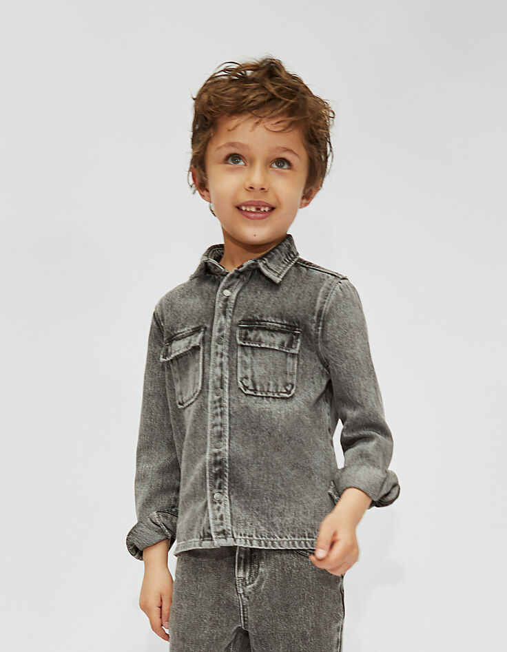 Gemêleerd antracietgrijs jeanshemd jongens  -1