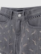 Short en jean gris coton bio brodé fille-4