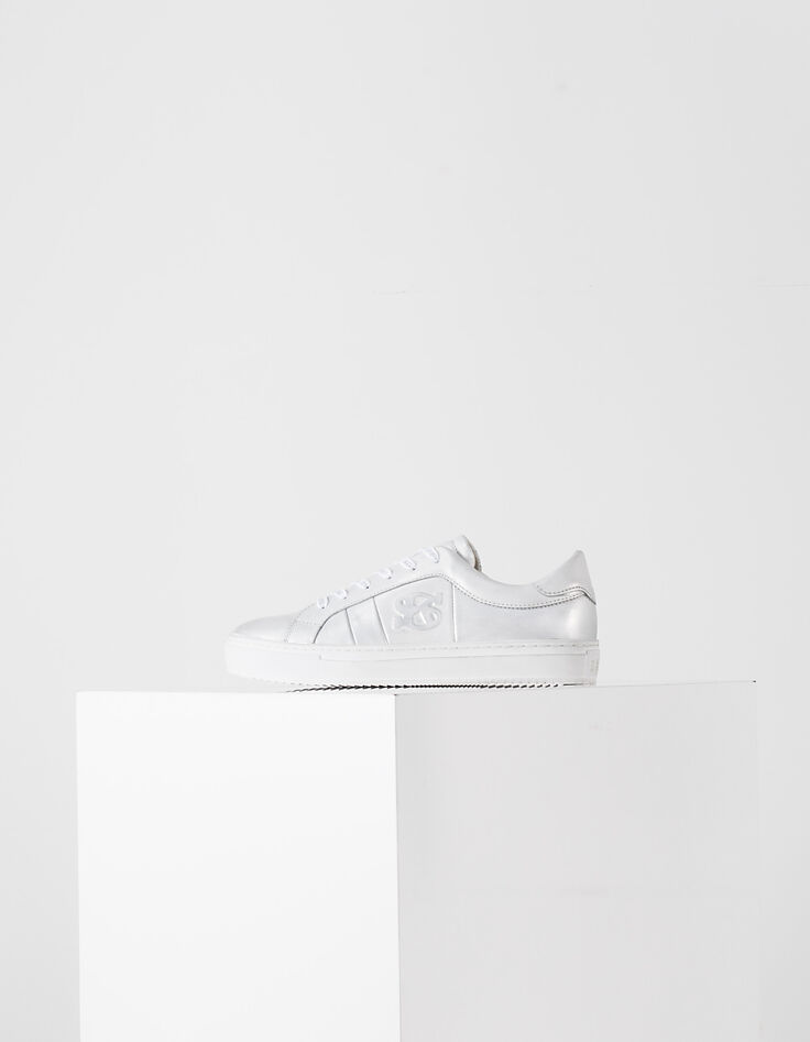 Baskets en cuir argent lacets IKKS femme-1