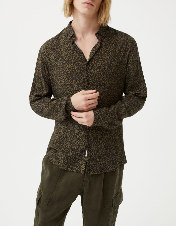 Men’s light khaki camoflower print REGULAR shirt - IKKS