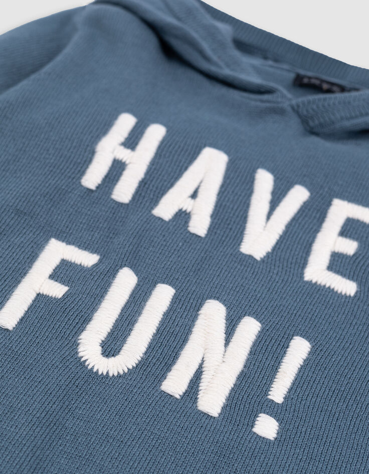Sudadera de punto azul para niño con mensaje bordado-4