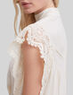 Kalkbeige top LENZING™ ECOVERO™ guipurekant Dames-4