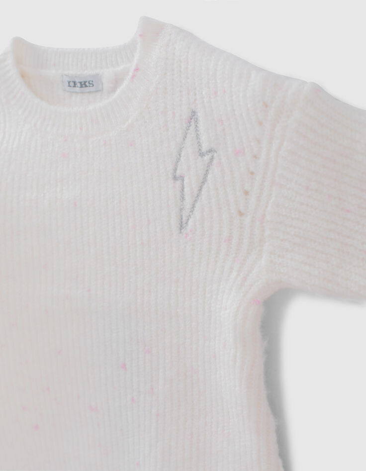 Robe blanc cassé tricot doupions roses bébé fille-5 Robe blanc cassé tricot doupions roses bébé fille-5