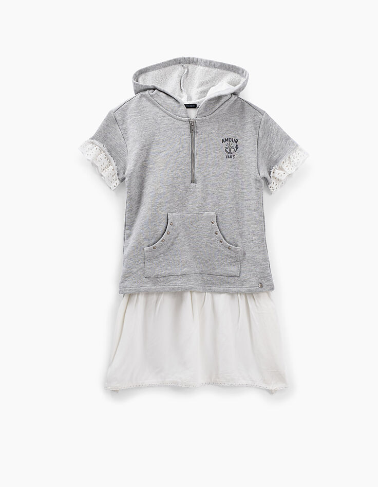 Robe sweat gris et blanc trompe-l'œil fille-2