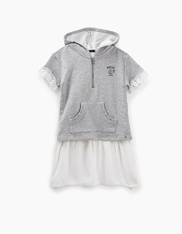 Girls’ grey and white trompe-l'œil sweatshirt dress - IKKS