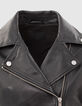 Veste en cuir noir esprit motard multi zips Femme-10
