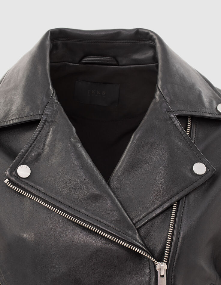 Veste en cuir noir esprit motard multi zips Femme-10