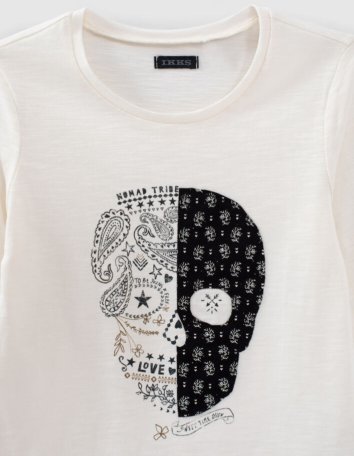 Girls’ ecru skull image organic cotton T-shirt-3