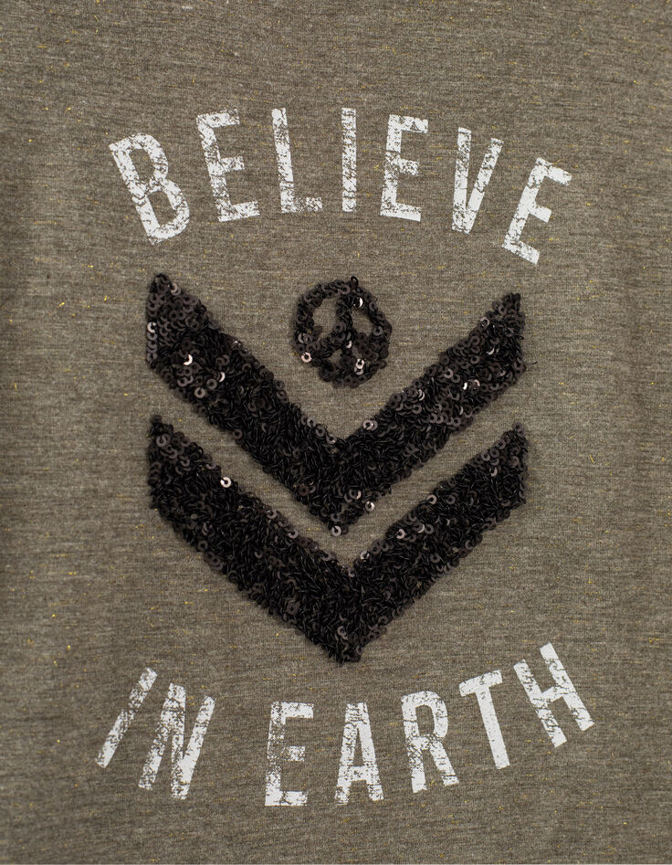 Girls&rsquo; khaki T-shirt with slogan on front and back-5