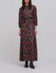Maxi vestido negro estampado pixelado de flores para mujer-1