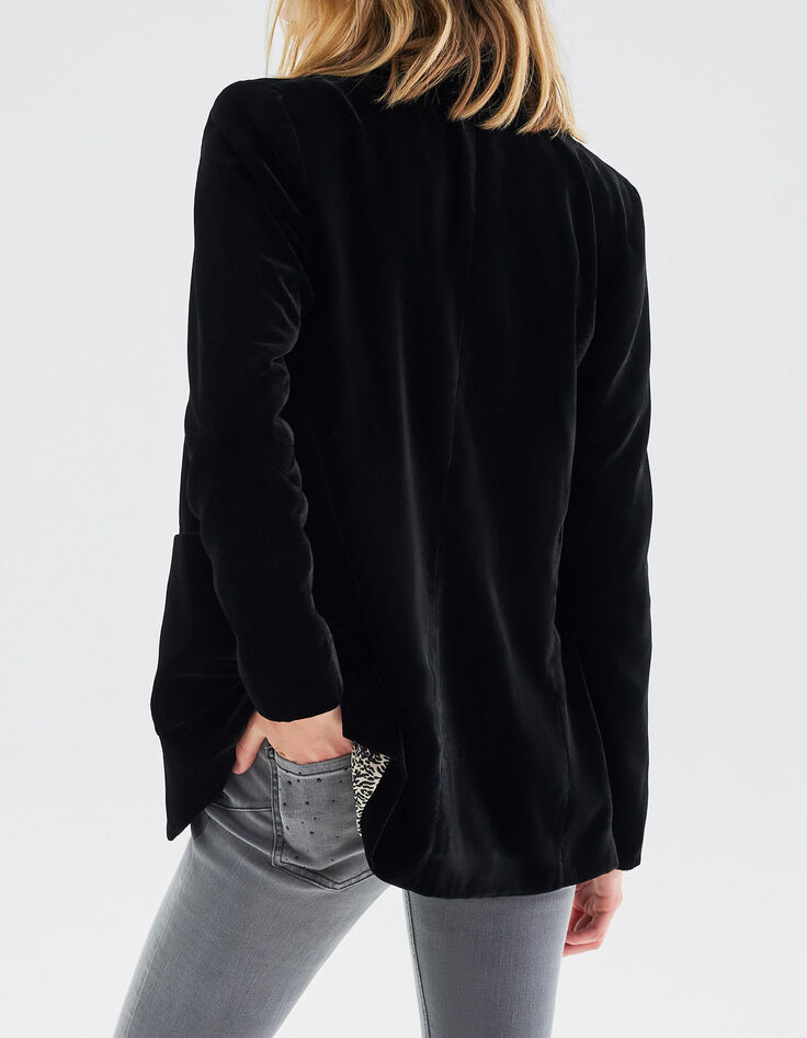 Veste en velours noir recyclé doublure léopard Femme-3
