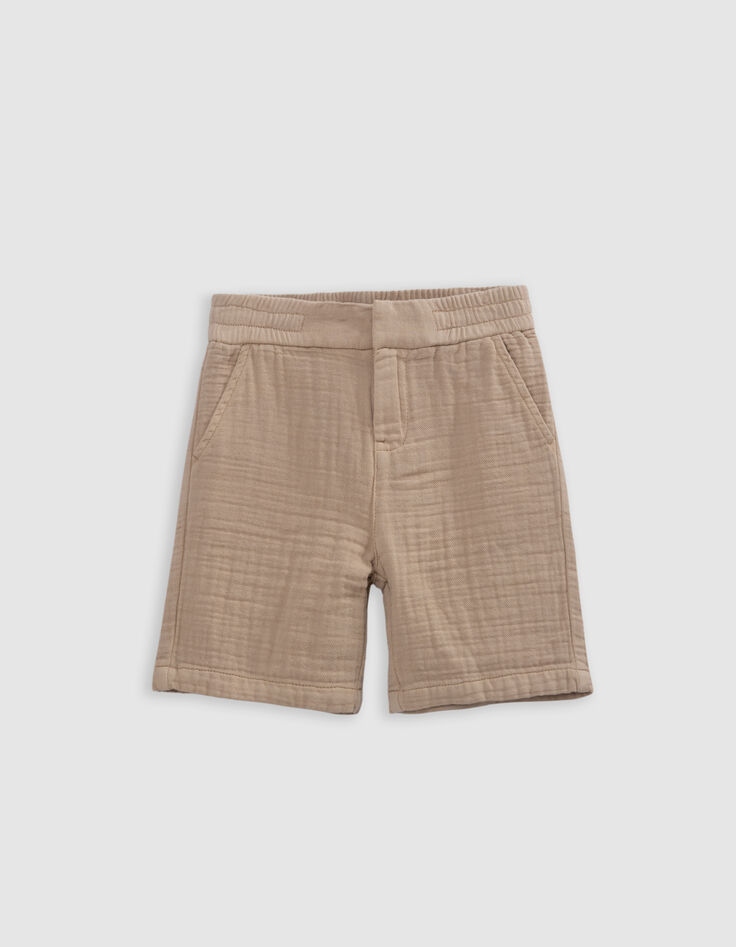 Bermudas jogger loose beige gasa algodón niño-3