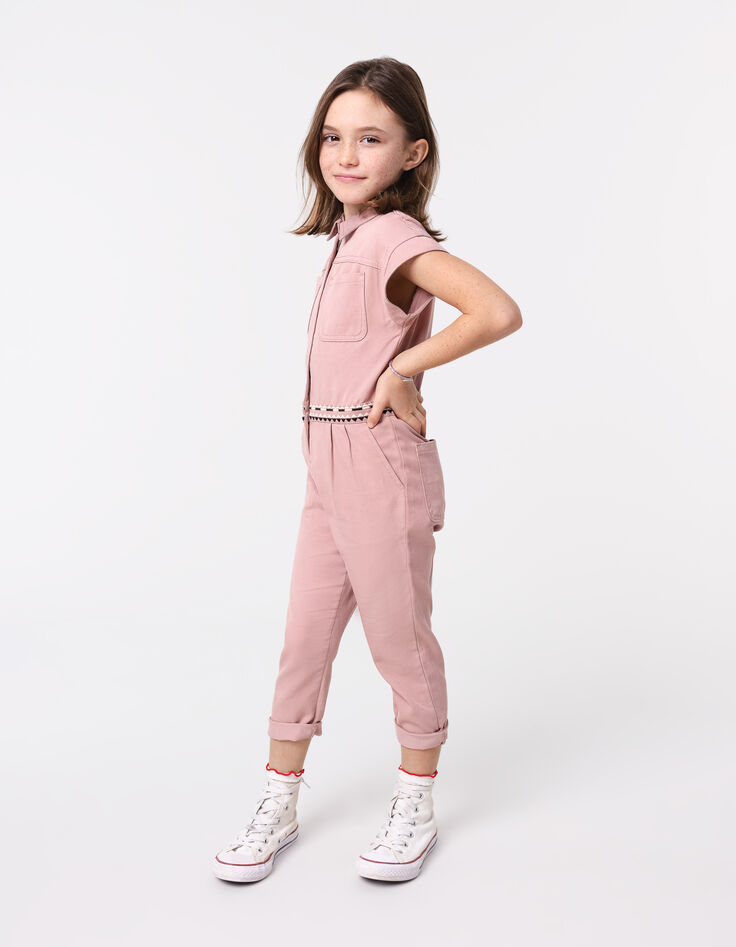 Langer rosa Mädchen-Overall mit Stickerei-2