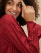 I.Code garnet red dress with ruffles & eyelet embroidery-4