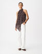 Top fluide asym&eacute;trique marron imprim&eacute; pois Femme-1