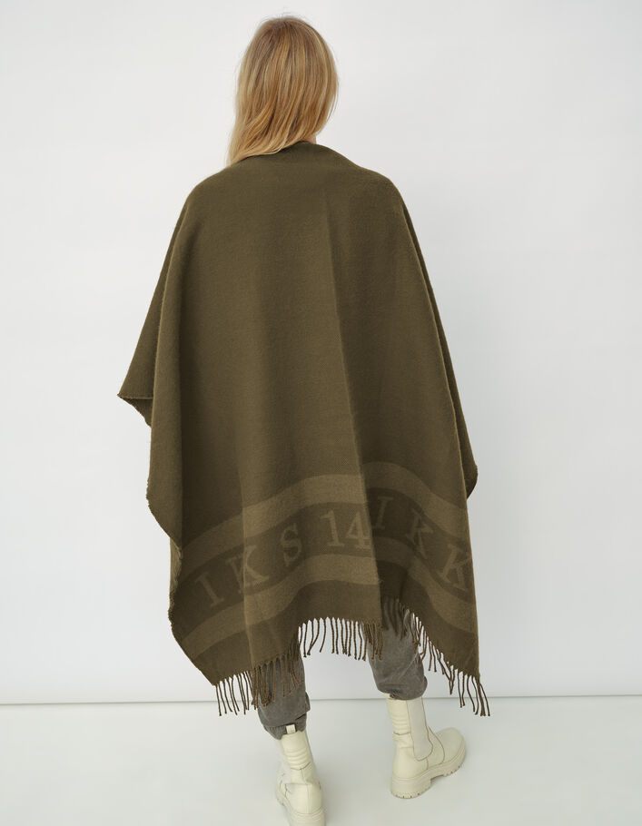 Poncho kaki motif jacquard IKKS frangés femme-2
