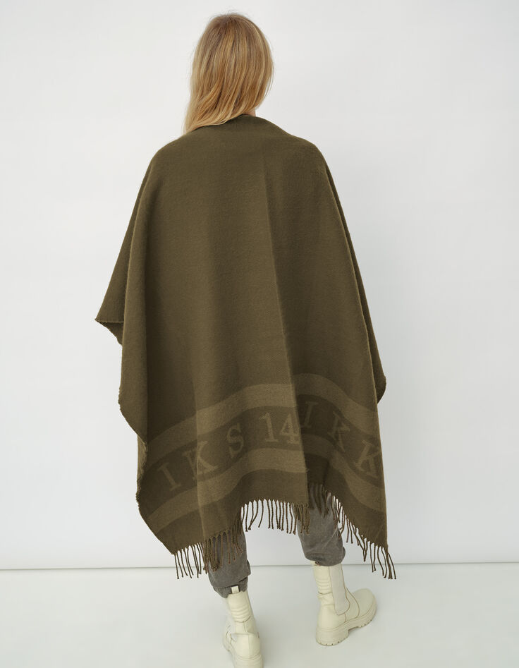 Poncho kaki motif jacquard IKKS frangés femme-2