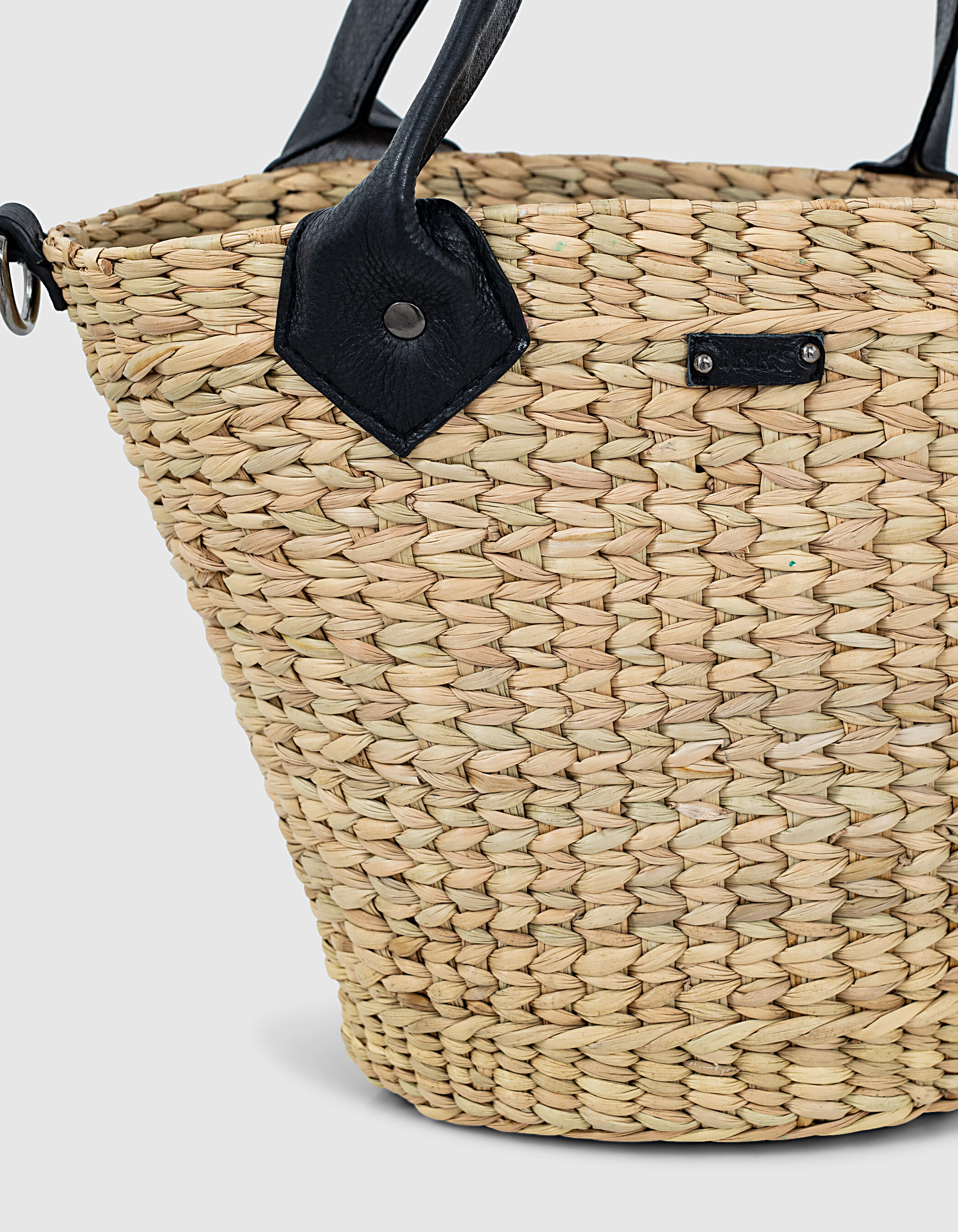 Women s raffia and black leather small basket IKKS