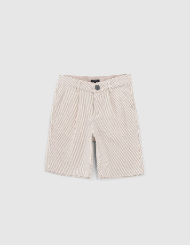 Boys’ beige striped occasionwear suit Bermuda shorts-1