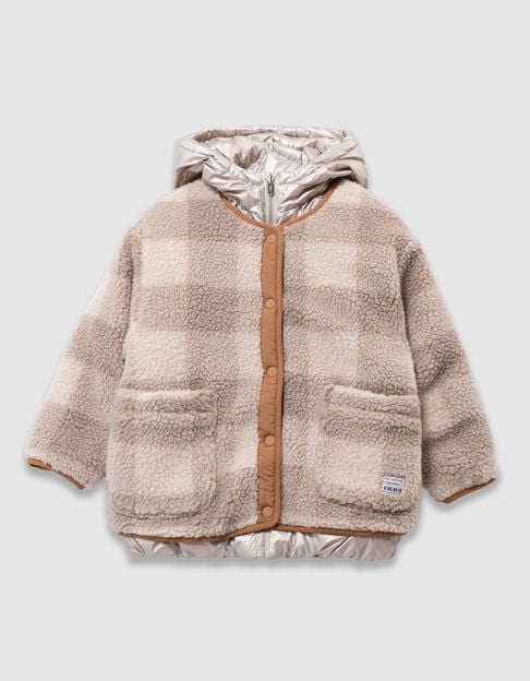Plumas reversible dorado y sherpa cuadros niña Plumas reversible dorado y sherpa cuadros niña - IKKS