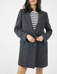 Marineblauwe halflange mantel in faux uni katoenmix dames-1