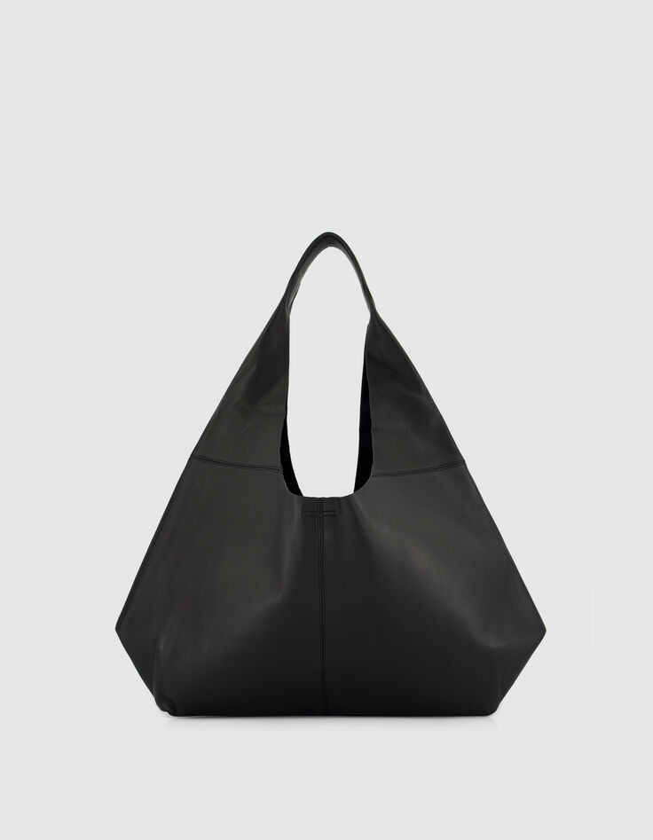 Black leather Hobo bag maxi eyelet design Size L Women-3