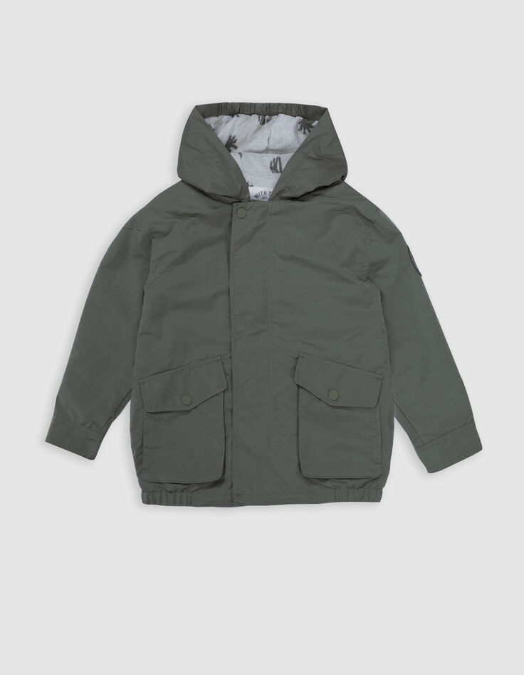 Veste kaki à capuche doublure éponge garçon-3