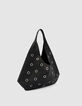 Black leather Hobo bag maxi eyelet design Size L Women-2