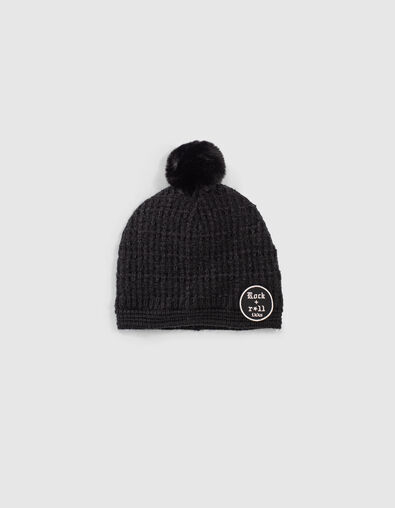 Girls’ black fur-lined knit beanie - IKKS