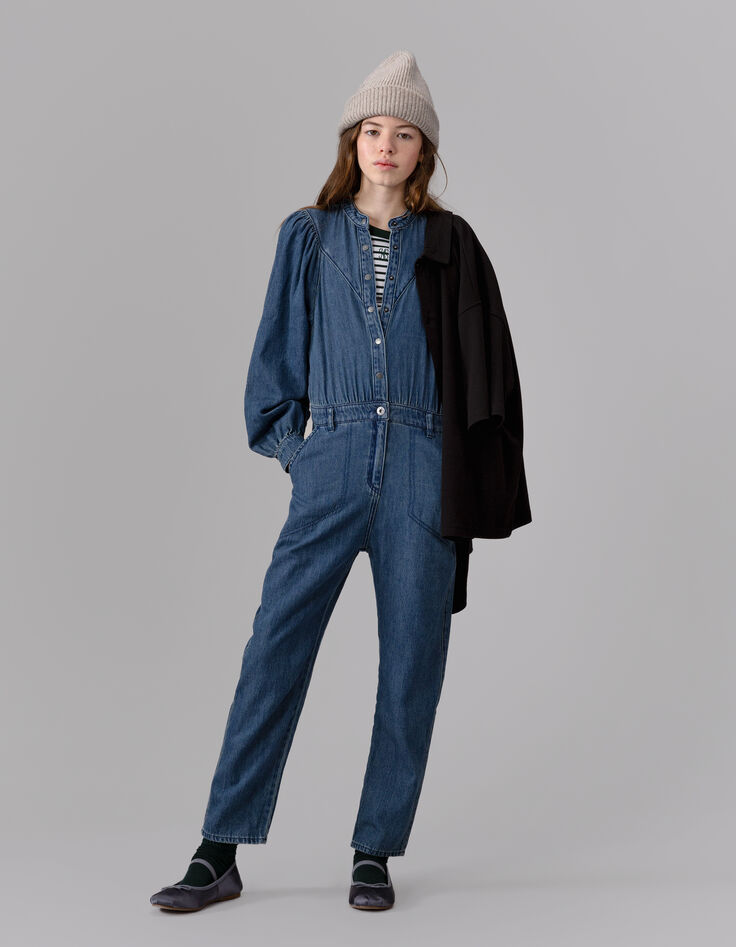 Girls’ blue denim jumpsuit-3 Girls’ blue denim jumpsuit-3