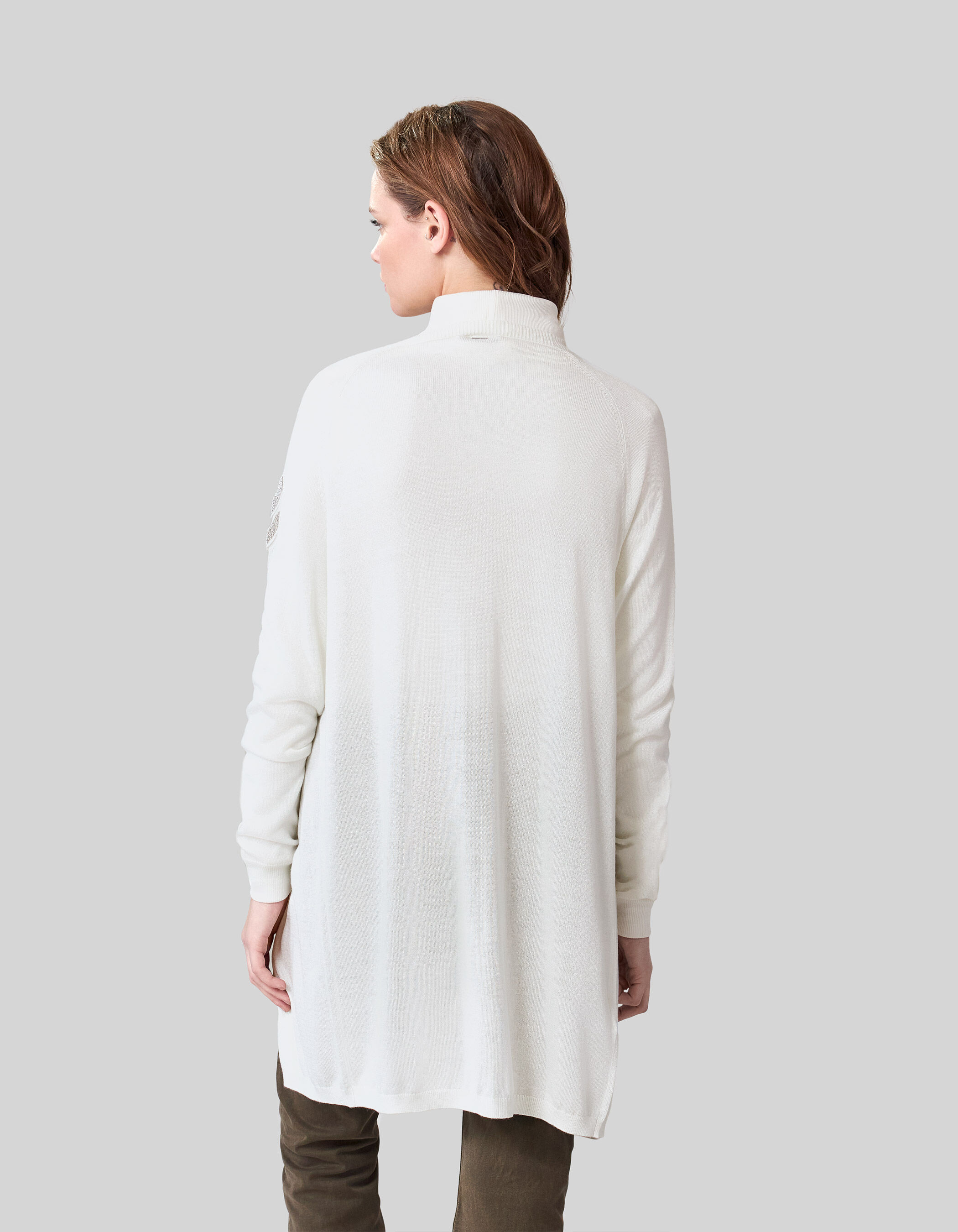 Women s ecru mid length cardigan embroidered chevrons IKKS