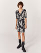 Robe courte en cr&ecirc;pe imprim&eacute; floral noir et blanc femme-6
