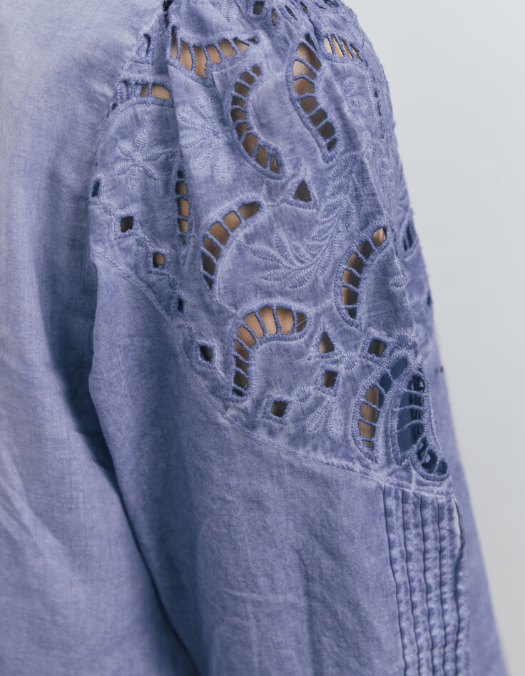 Women’s blue acid-washed blouse with embroidery-4