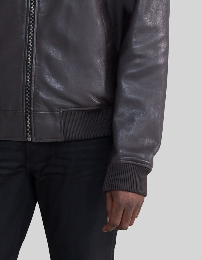 Men’s black coffee certified leather aviator jacket - IKKS