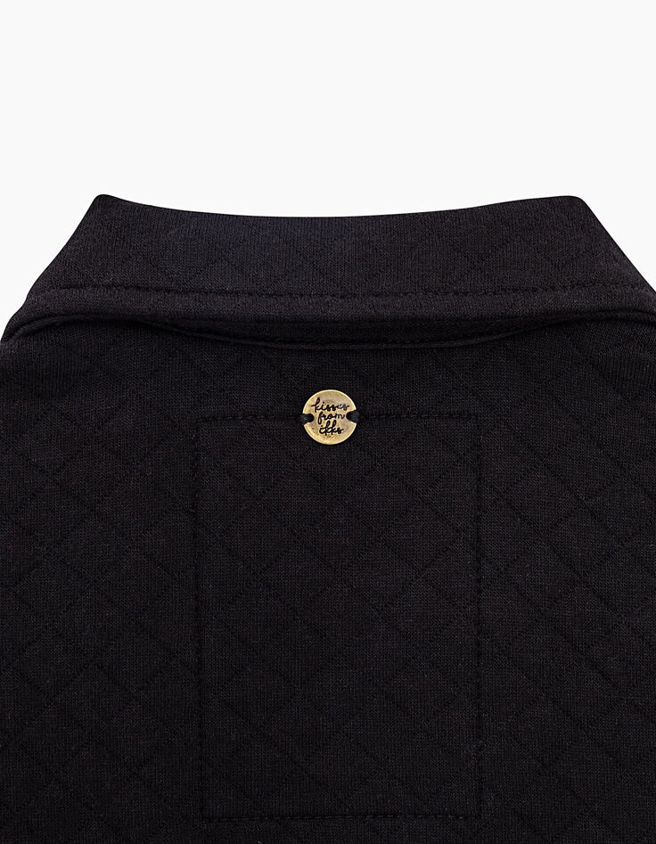 Cardigan noir esprit motard molleton matelassé fille-7