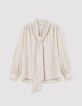 Blouse &eacute;crue satin&eacute;e motif pois col lavalli&egrave;re Femme-7