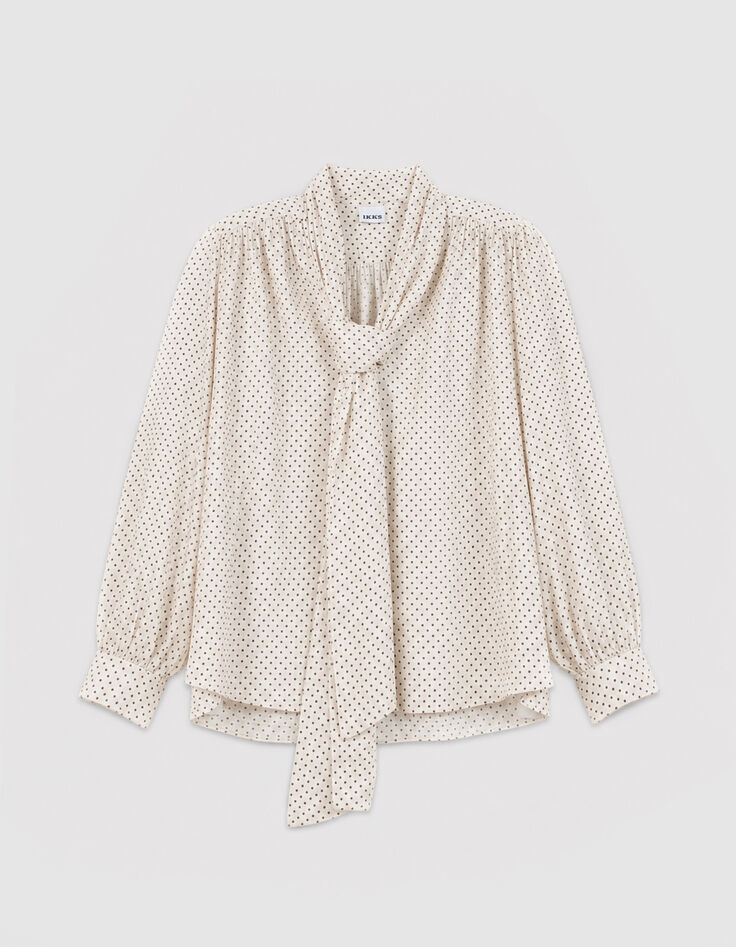 Blouse &eacute;crue satin&eacute;e motif pois col lavalli&egrave;re Femme-7