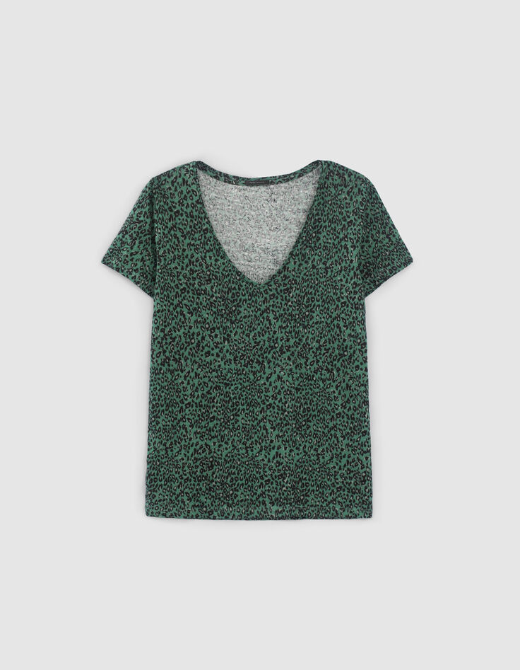 Groen T-shirt linnen tricot luipaardprint Dames-7