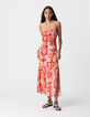 Robe longue rouge imprimé batik dos ouvert Femme-2