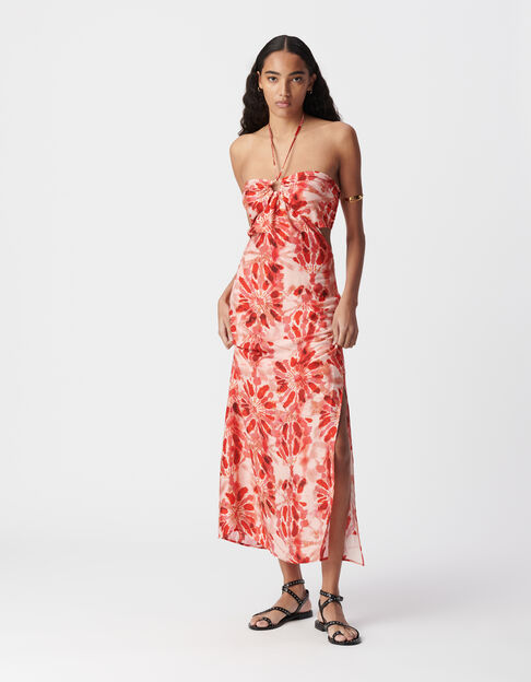 Women's red batik print open back maxi dress - IKKS