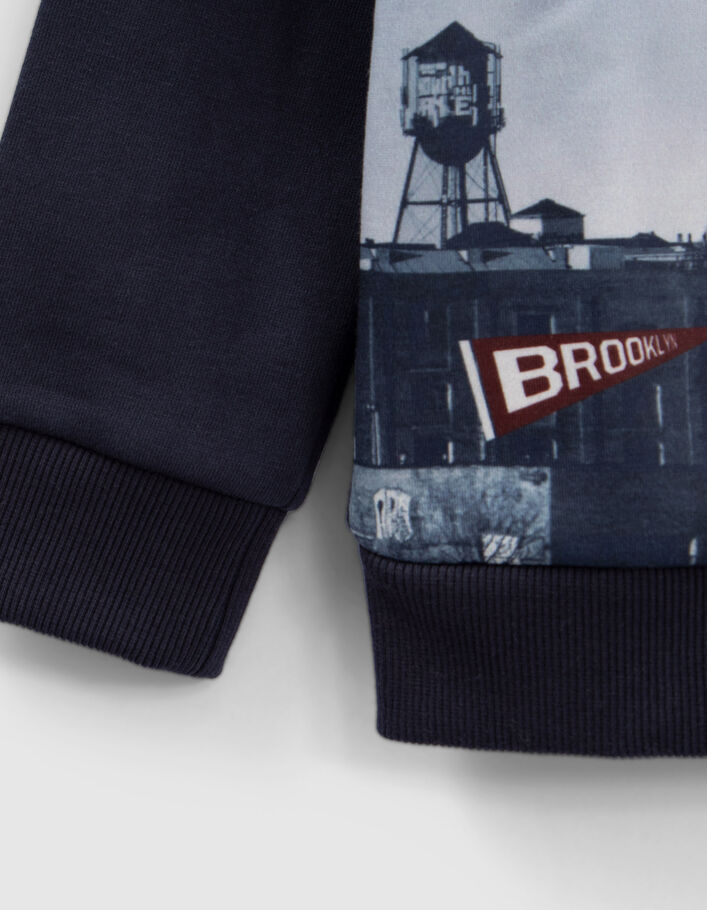 Boys’ navy sweatshirt with buildings and badges image-5