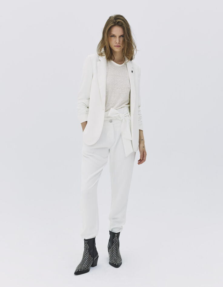 Women’s ecru suit jacket with rolled up sleeves-3