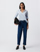 Blouse rayures bleu ciel plastron brodé-1
